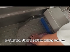 JY-36K 냉동 쇠고기 돼지고기를 썰기 위해 아웃피드 컨베이어 벨트와 수평 육류 썰기